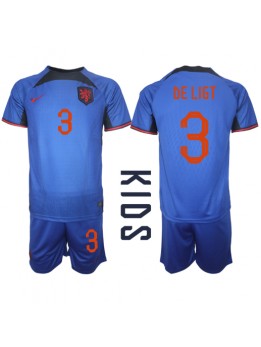 Niederlande Matthijs de Ligt #3 Auswärts Trikotsatz für Kinder WM 2022 Kurzarm (+ Kurze Hosen)
